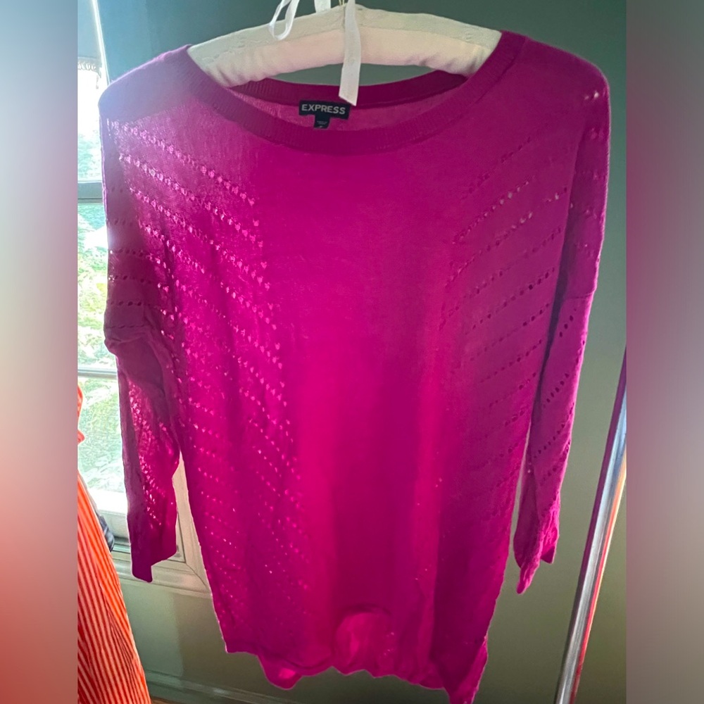 Express Magenta Pink/Purple Eyelet Sweater 3/4 Sleeve only worn once! Size M